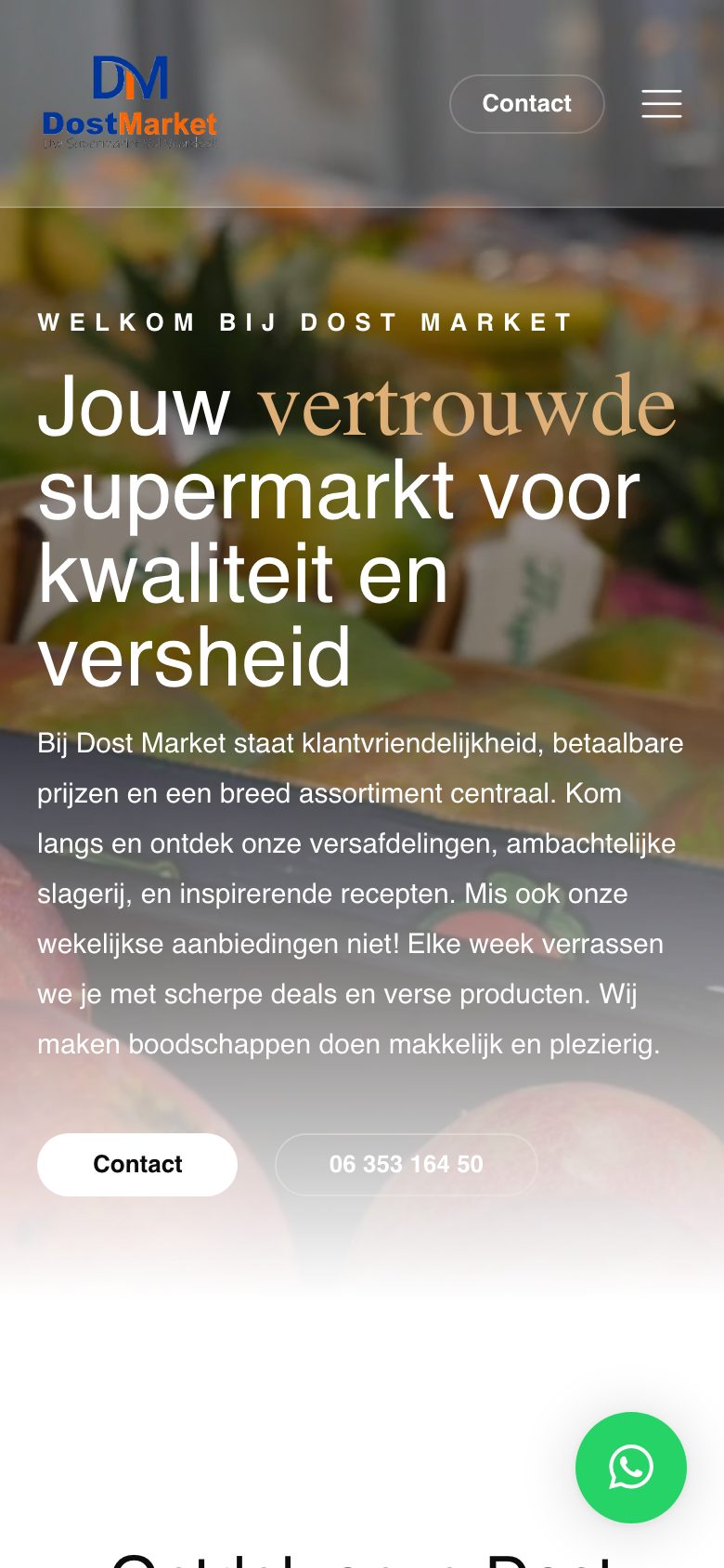Homepage van Dost Market op een telefoon
