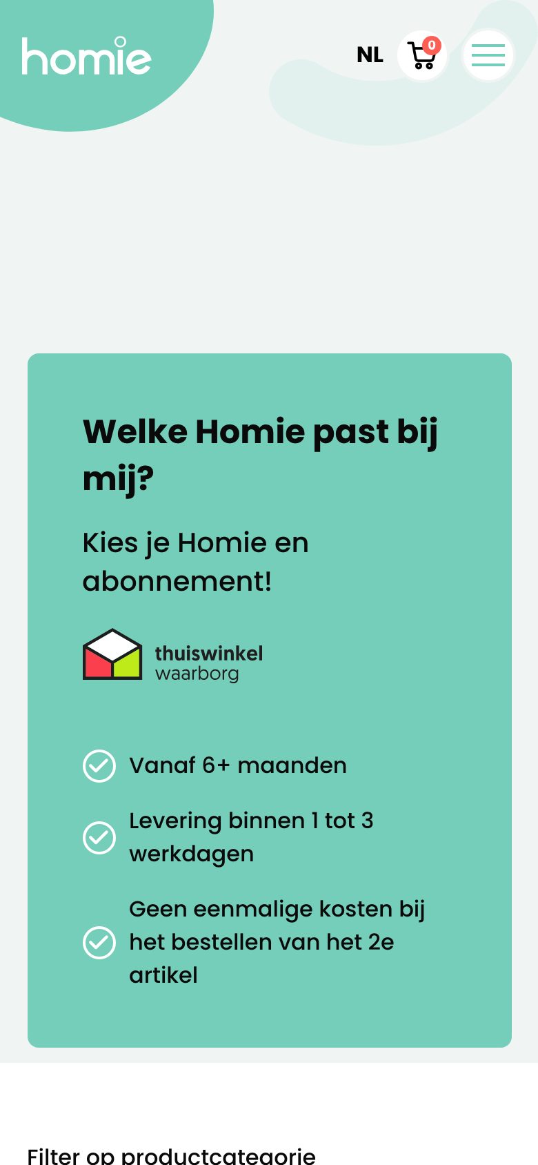 Shop van Homie op een telefoon