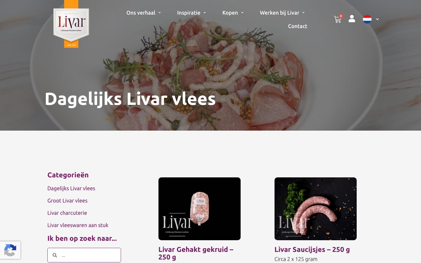 Categoriepagina "Dagelijks Livar vlees" met producten