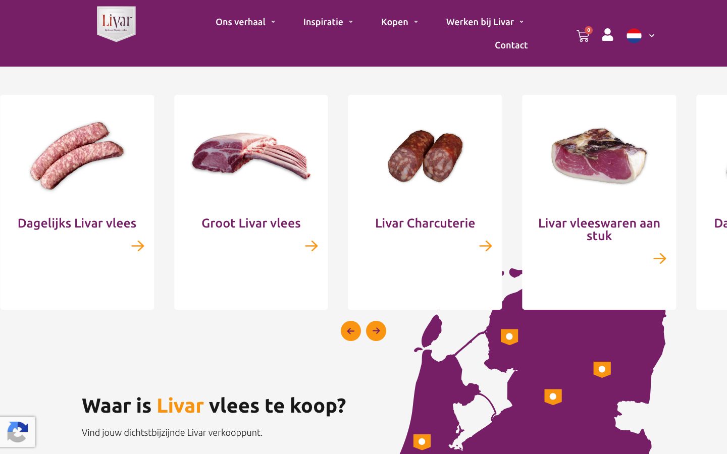 Productcategorieën en een kaart met verkooppunten