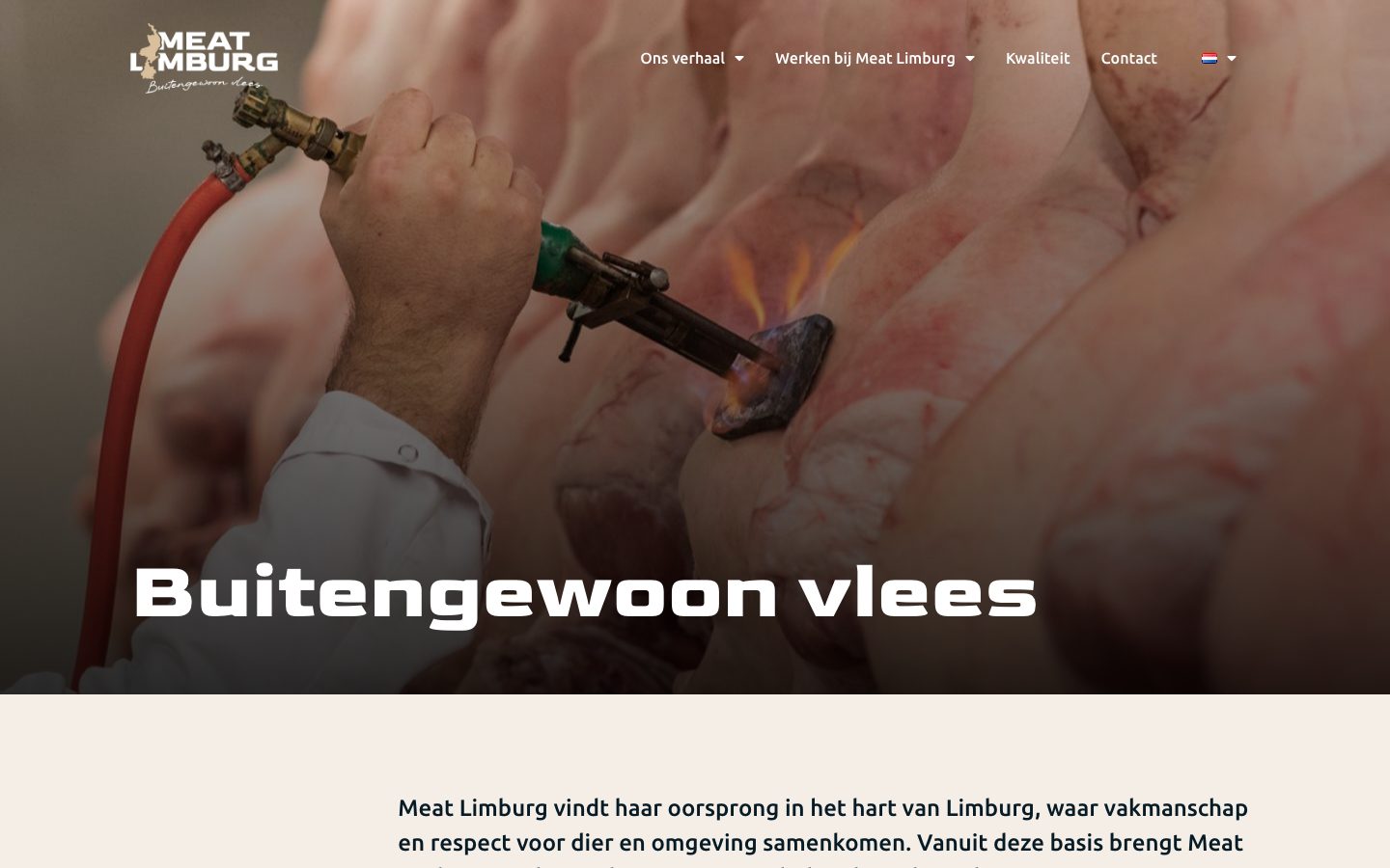 Homepage van Meat Limburg met de kop "Buitengewoon vlees"