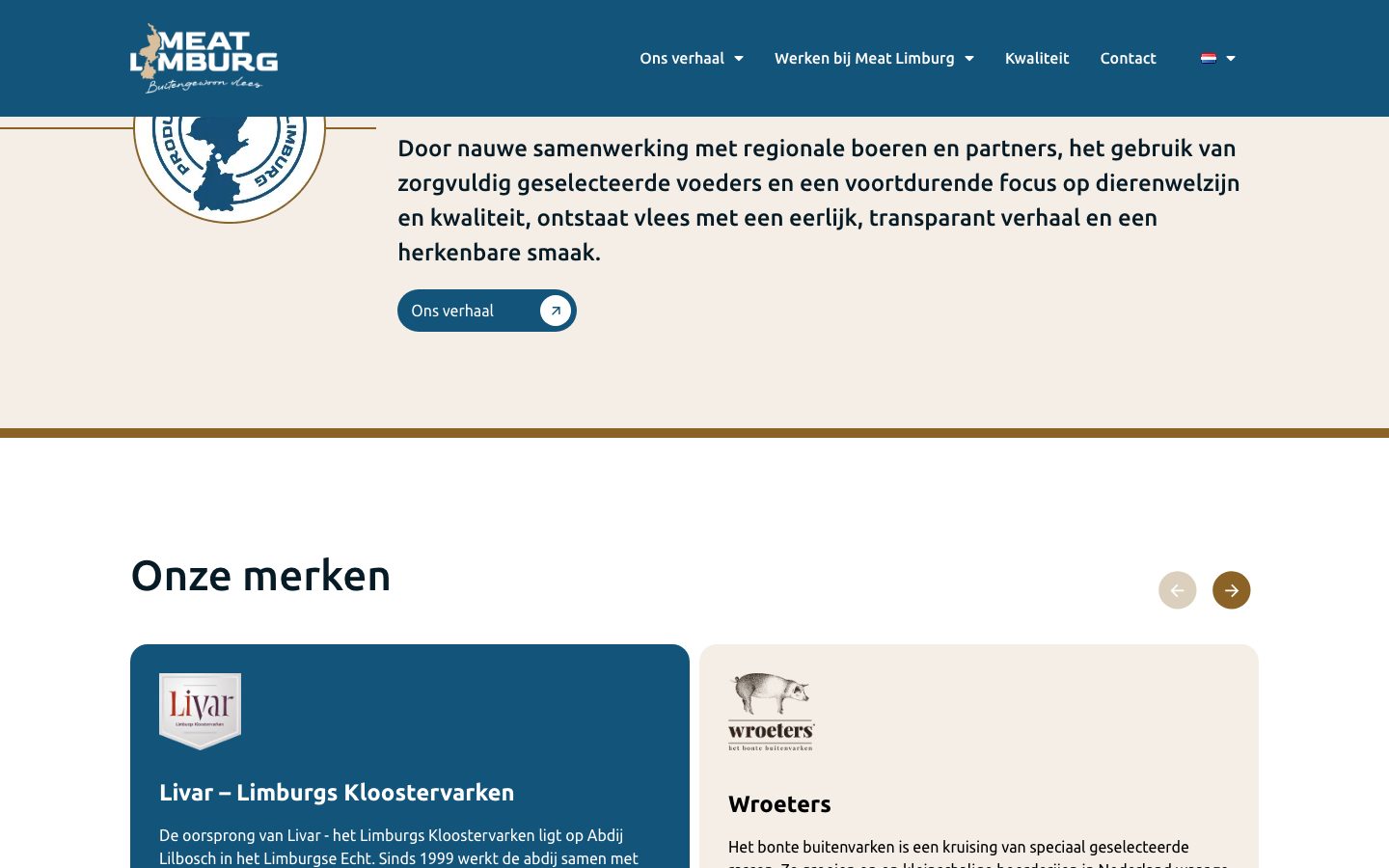 Sectie "Onze merken" met Livar en Wroeters