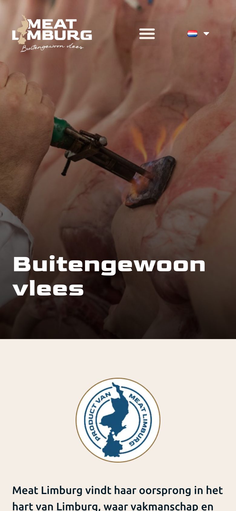 Homepage van Meat Limburg op een telefoon