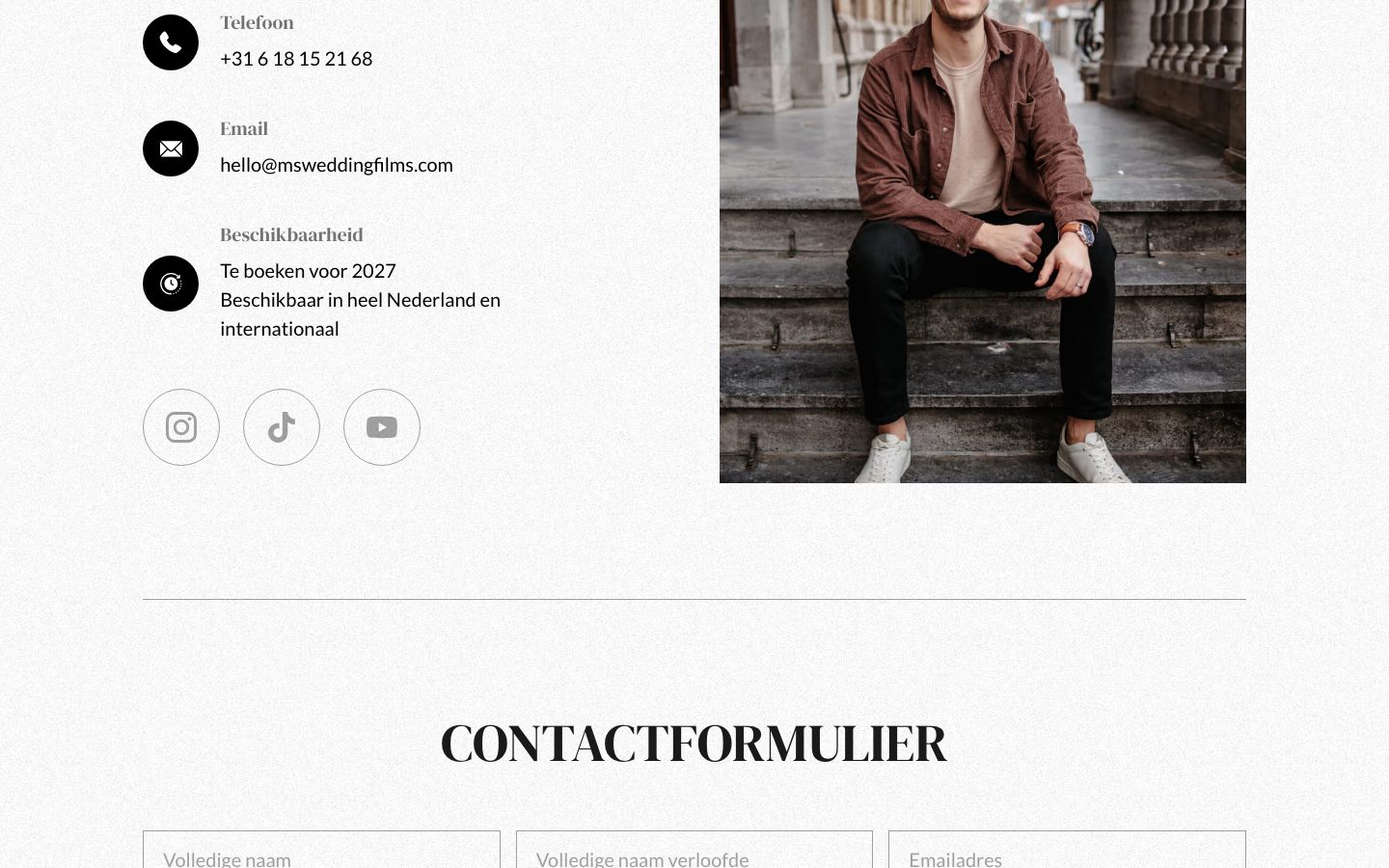 Contactpagina met contactgegevens en het begin van het contactformulier
