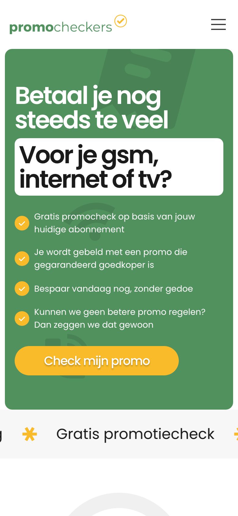 Homepage van PromoCheckers op een telefoon