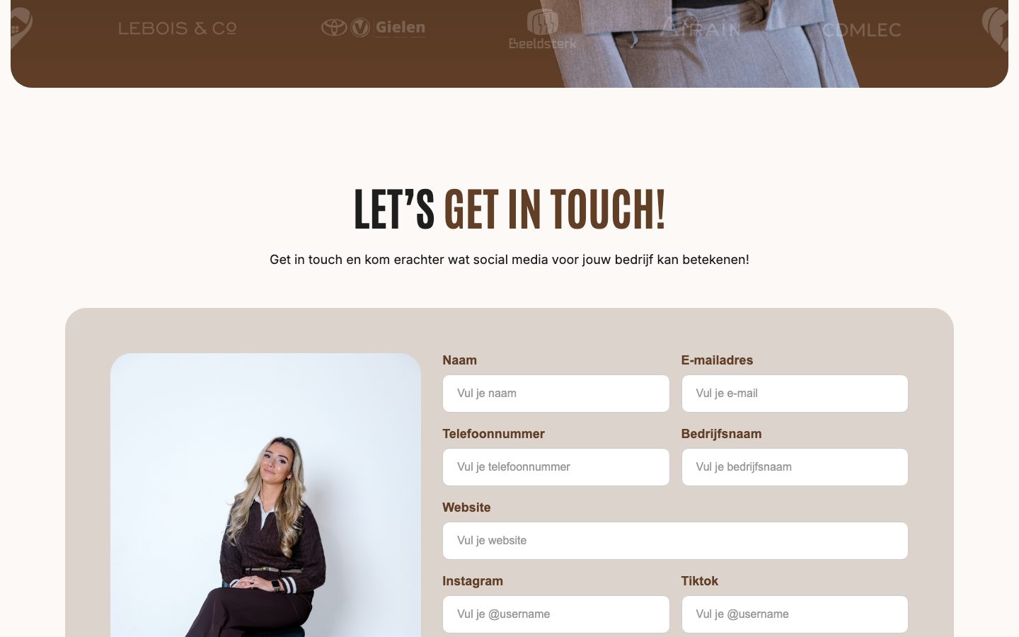 Contactpagina "Let's get in touch" met het formulier