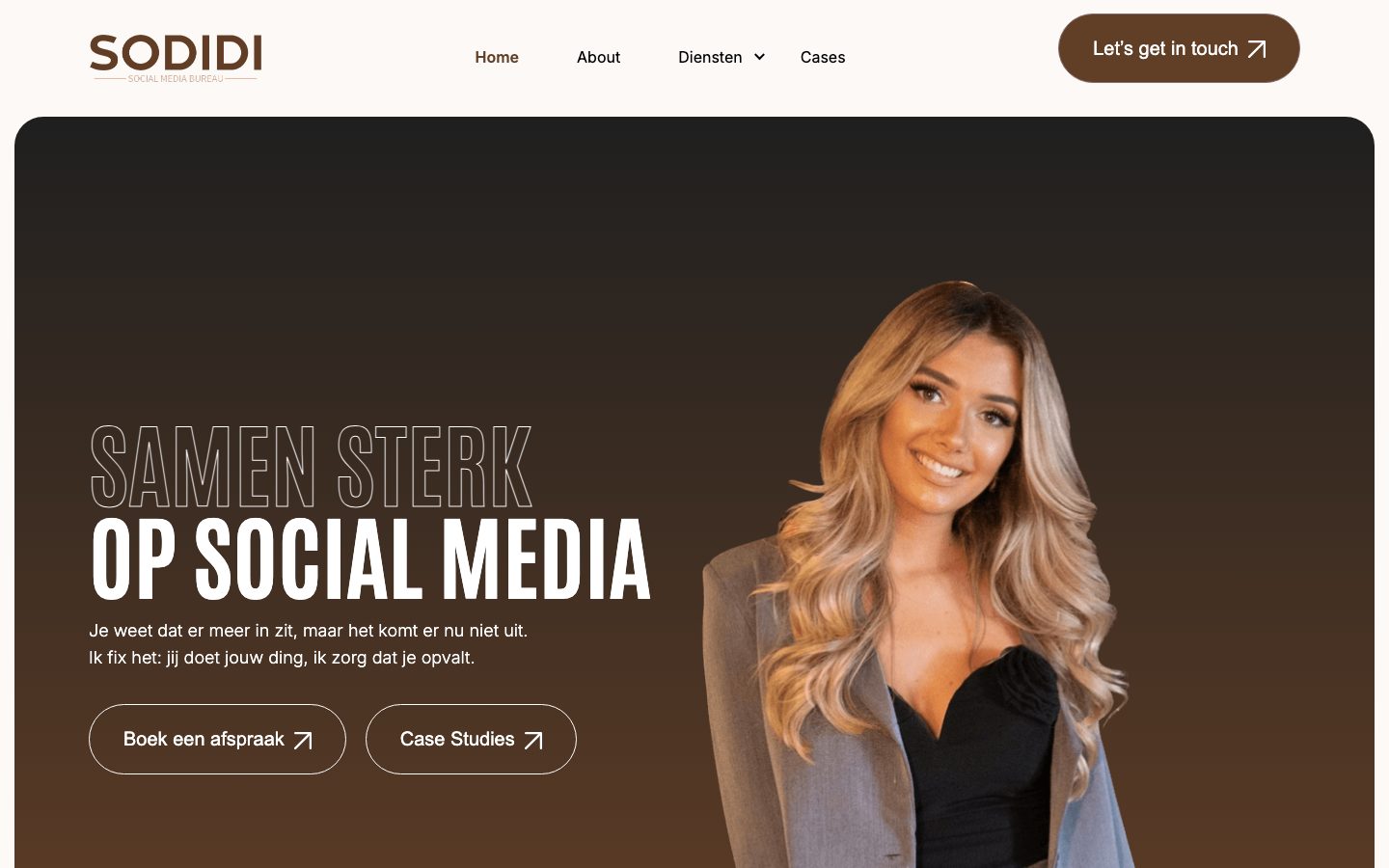 Homepage van SODIDI met de kop "Samen sterk op social media"
