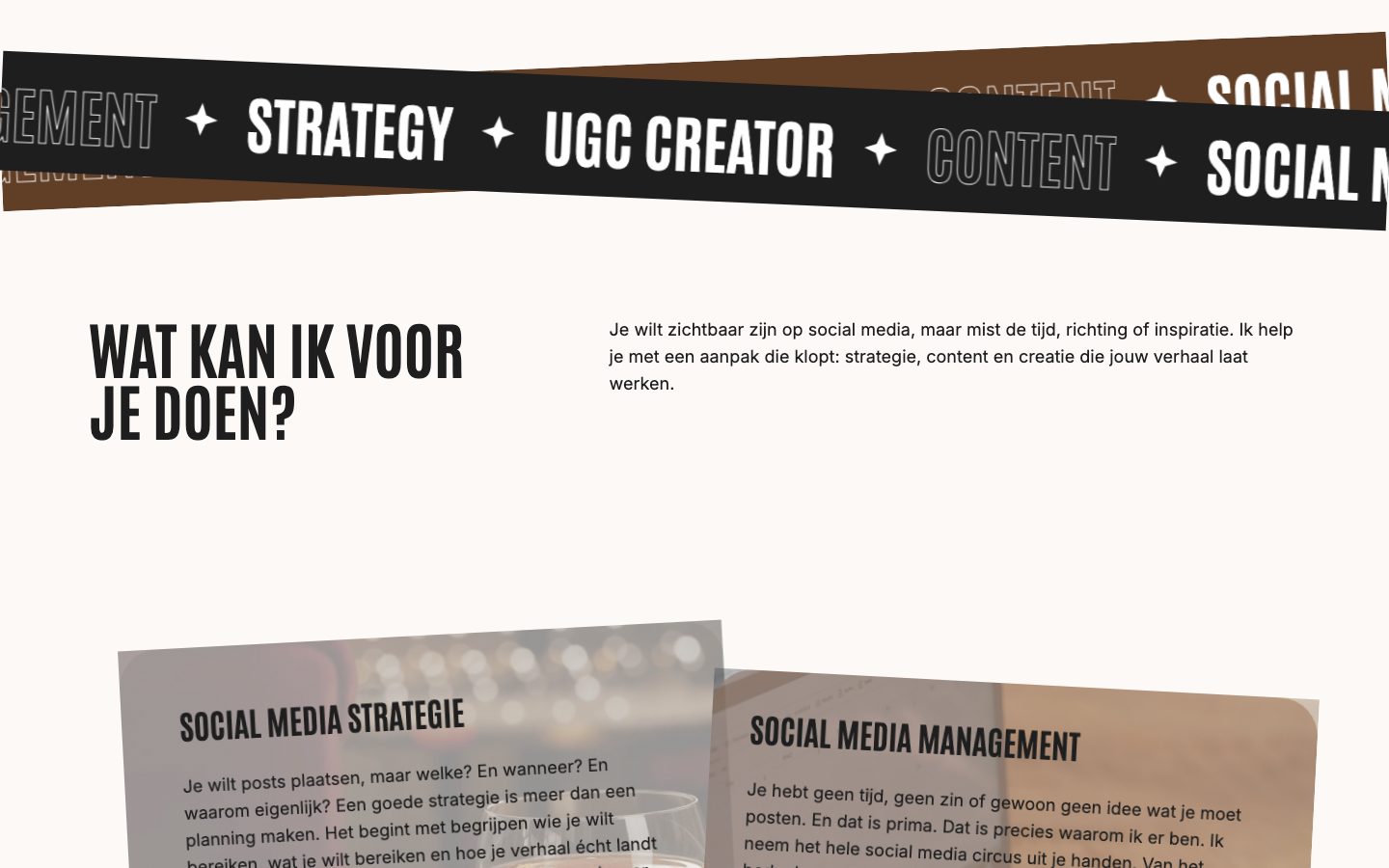 Sectie "Wat kan ik voor je doen?" met de diensten als kaarten