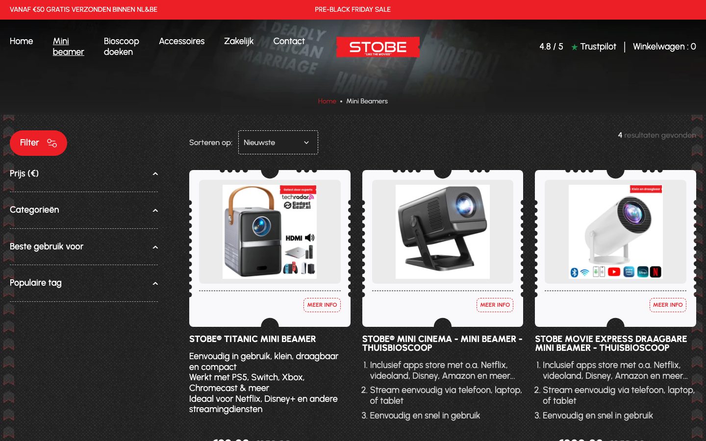 Collectiepagina met filters en productkaarten