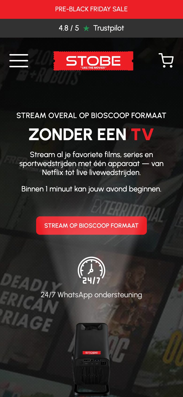 Homepage van Stobe op een telefoon