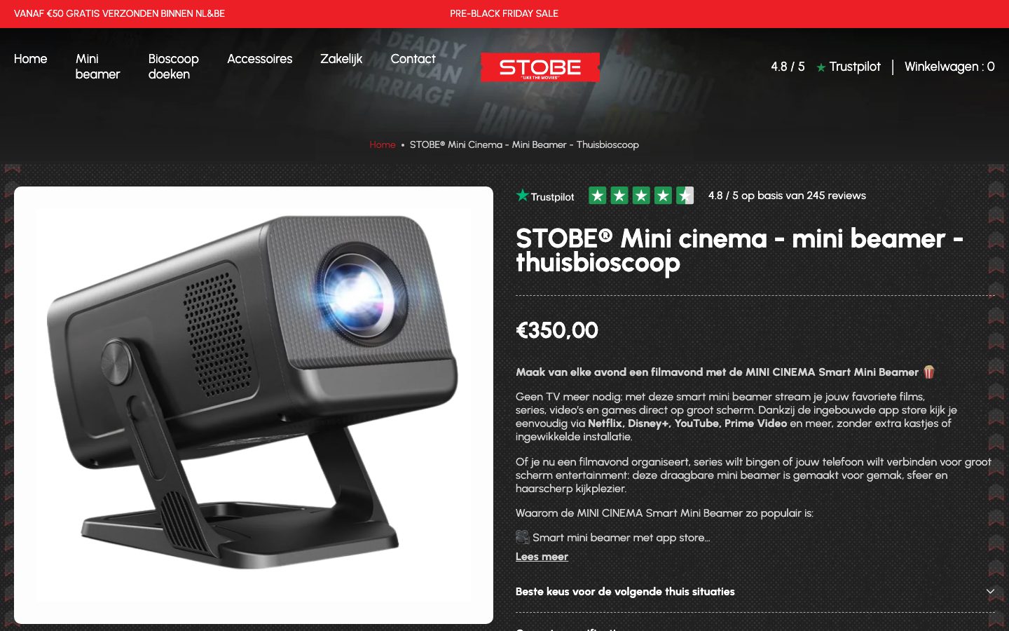 Productpagina van de Stobe Mini Cinema met prijs en reviews