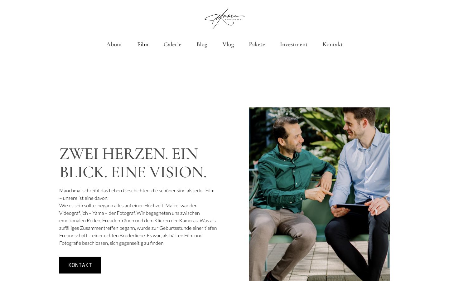 Pagina Wedding Film met de kop "Zwei Herzen. Ein Blick. Eine Vision."